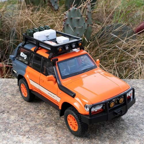 Image of 1:24 Land Cruiser Toy Car for Kids Scale Model Diecast Metal Car Light Sound Pullback Openable Door Cars