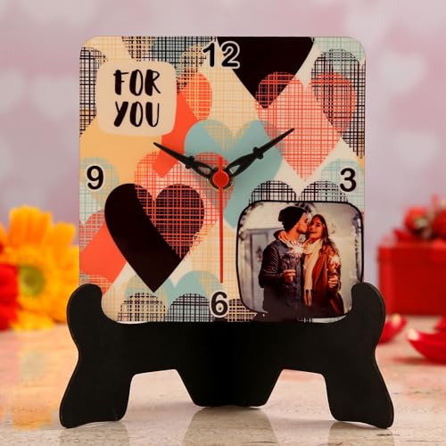 Image of fnp Personalized Photo Table Clock with Stand - Custom Square Clock with for You Heart Design | Romantic Valentine's Day for Husband, Wife, Couple