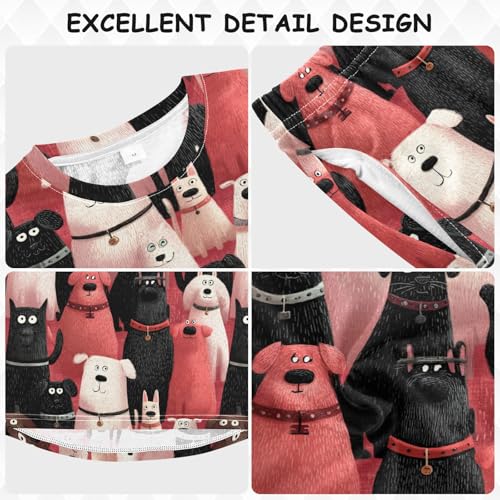 Long Sleeve Pajama Set for Girls Boys,Cartoon Dogs in Colors Comfy Crewneck Sleepwears,Soft Kid's Homewear Clothes Underwear Sets 4T3