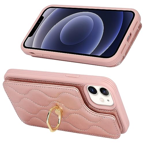 Image of for iPhone 12 Mini Case with Card Holder,iPhone 12 Mini Wallet Case for Women,Credit Card Holder,Stand Ring Kickstand and RFID Blocking,PU Leather Phone Case 5.4 inch(Rose Gold)