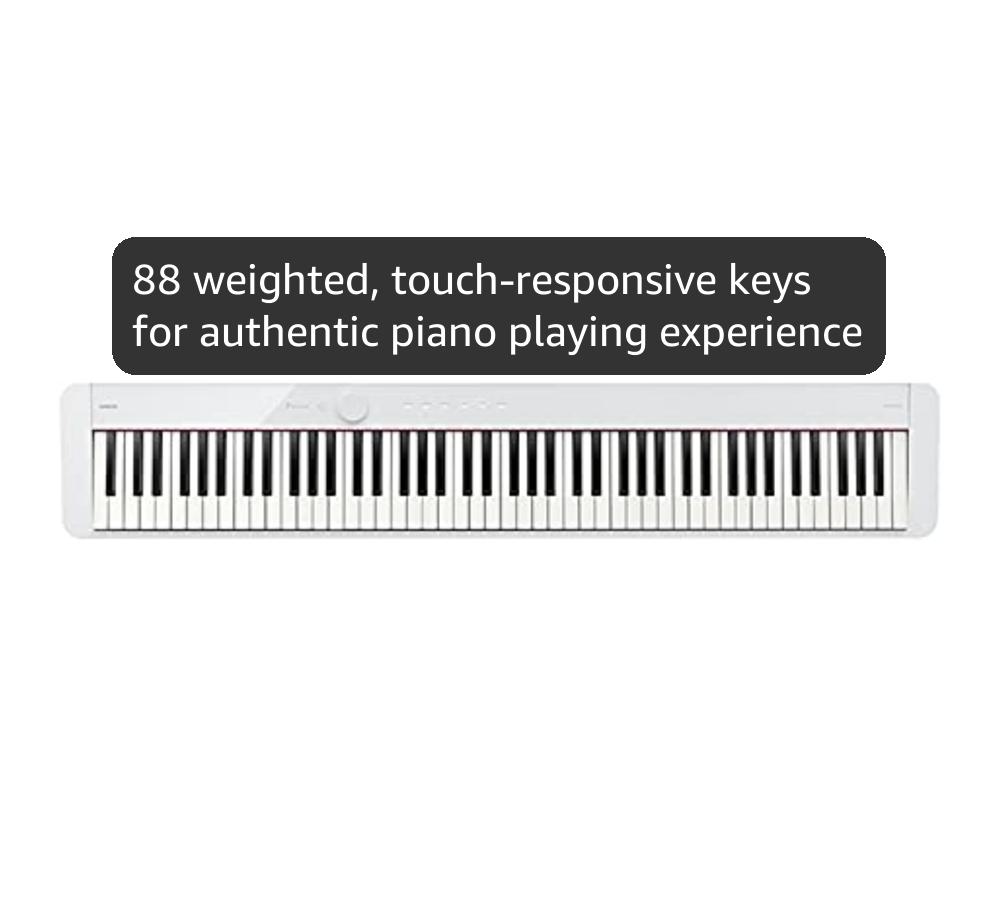 Casio Privia PX-S1100 – 88-Key Touch-Responsive Weighted Digital Piano | Ultra-Portable | Superior Sound | German Grand Tone, Bluetooth, Casio Music Space App | Gloss White Finish
