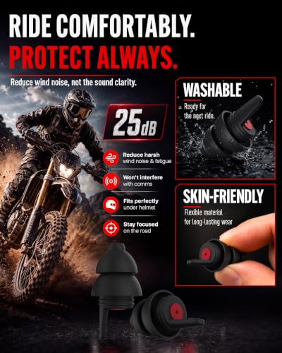 Image of Motorcycle Ear Plugs for Wind Noise Reduction, 2 Pairs Reusable Motorcycle Accessories - Moto Earplugs, Soft Comfortable Hearing Protection for Motorbike, Touring, Racing, Riding - 25dB, Biker Gifts
