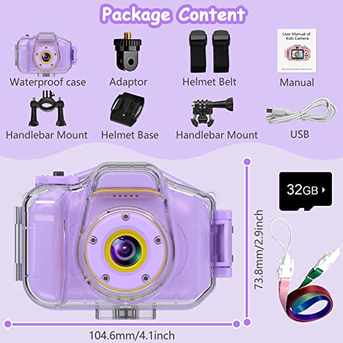 Deker Kids Camera Waterproof Boys Girls Toys 3-12 Year Old Christmas Birthday Gifts Kids Underwater Mini Camcorder Cameras Children Hd Digital Action Camera 2 Inch Ips Screen With 32Gb Card (Lavender) #TOP6
