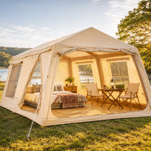 Carpa Inflable de 2 Habitaciones FICISOG para 8 Personas, Impermeable, Montaje Rápido, Tela Oxford 420D, Resistente UV y Al Agua