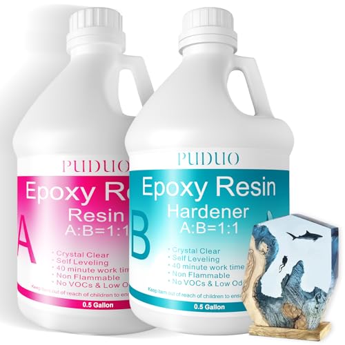 Epoxy Resin Crystal Clear Art 1 Gallon with Pump Kit for Coating, Casting, Art, Jewelry, Tabletop, Bar Top, Live Edge Tables, Fast Curing 2 Part Epoxy Kit(0.5Gal Resin and 0.5Gal Hardener)