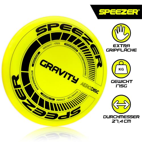 SPEEZER® Gravity Frisbee 175g - die neon gelbe Profi Wurfscheibe ist das Outdoor Fun-Sport Spiel - Frisbee-Scheibe für Kinder Erwachsene - Ultimate Flying Disc Strandspielzeug Frisbee-Ring Wurfring