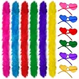 Gvhntk 12 Pcs Colored Feather Boas with Heart Shaped Sunglasses Set Rimless Glasses 6.6FT Fluffy Boas for Women Party Halloween Bachelor Wedding Carnival