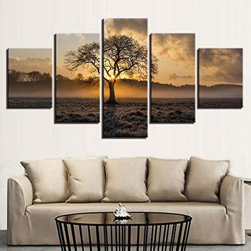 Décoration murale motif arbre et impression toile 5 pièces