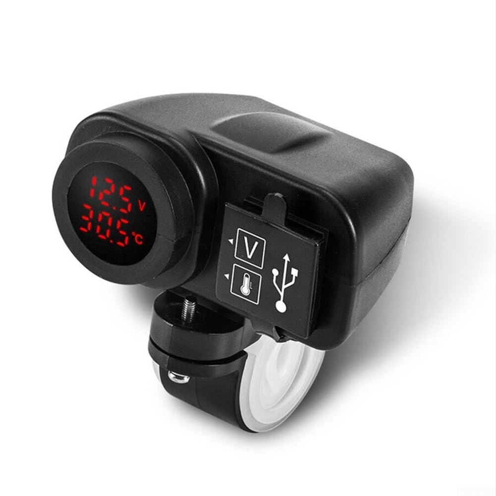 Chargeur USB double étanche avec voltmètre intégré et thermomètre pour moto