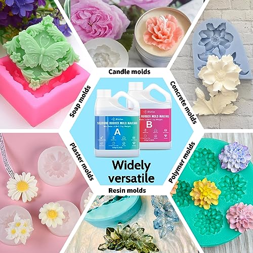 JDiction Silicone Mold Making Kit, 2.32lb(37oz) Super Elastic Liquid Silicone Rubber Fast Cure Soft Mold Making for Casting Resin, Candle, Soap Molds