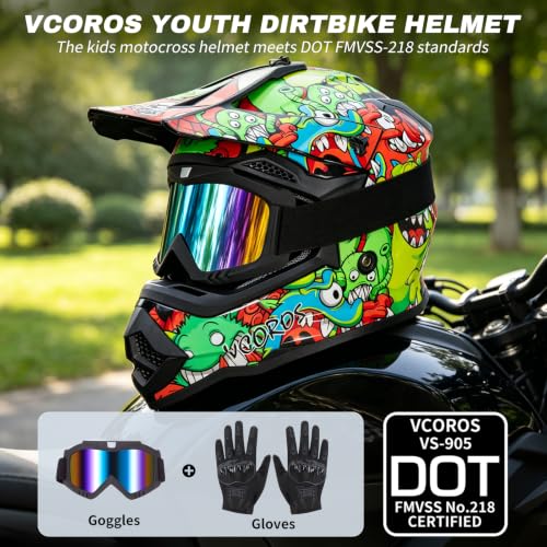 Image of VCOROS Youth Kids Dirt Bike Helmets,Kids Motocross Helmets DOT Approved