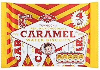 20 Pack  Tunnock's Real Milk Chocolate Caramel Wafer Biscuits 4 x 30g