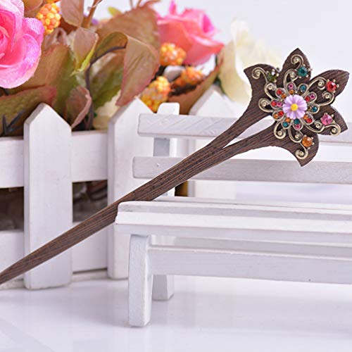 image for Minkissy 4Pcs Chinese Hair Sticks Vintage Wood Hair Chopsticks Rhinest