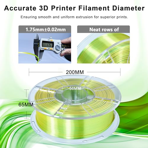 Image of iBOSS Silk Dual Color 1KG PLA Plus Filament, Coextrusion PLA+ Filament 1.75mm + /- 0.02mm, Clog-Free Shiny Silk 3D Printing Filament for FDM 3D Printers, Silk PLA+ Yellow & Green