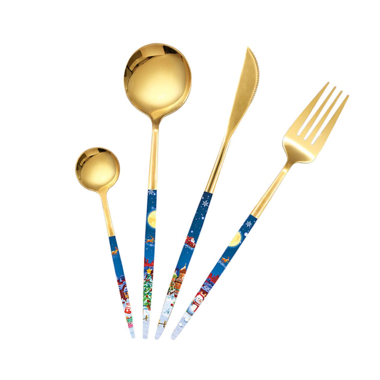 Alipis 4 Juegos De Cuchara Navideña De Acero Inoxidable Kit De Cubiertos De Estilo Europeo Vajilla Cubiertos De Fiesta Kit De Chapado En Oro Para Carne