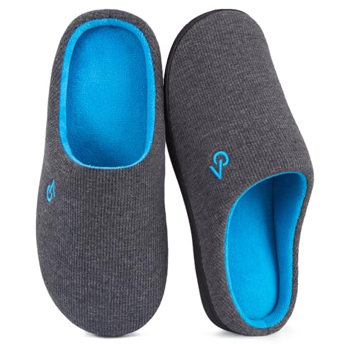 VeraCosy Herren Zweifarbige Hausschuhe Memory Schaum Pantoffeln, Dunkelgrau/Blau, 44/45 EU