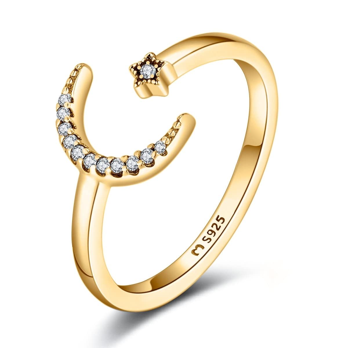 MARLION JEWELSAnillos de mujer en plata de ley formado por una luna brillante. Anillo plata mujer con acabado plateado o dorado. Joyería mujer ideal para parejas, regalo para madres, amigas... Anillos para parejas