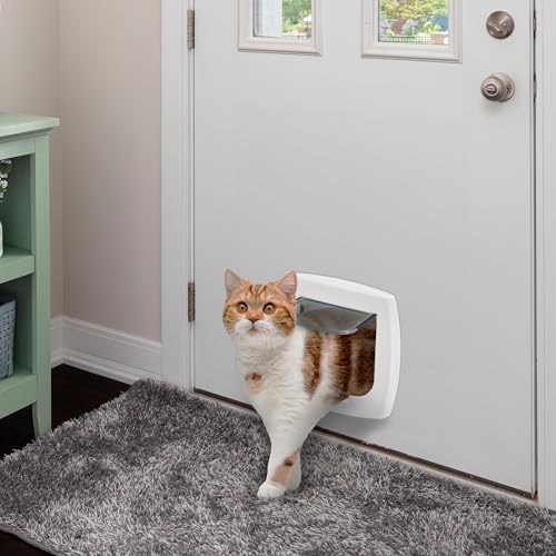 Ferplast Katzenklappe, Hundeklappe, Katzentür für glasscheiben, Pendeltür für Katzen und Kleine Hunde, 4-wege steuerbarer Ein- und Ausgang, Teiltunnel, SWING 3 Haustierklappe, Weiß