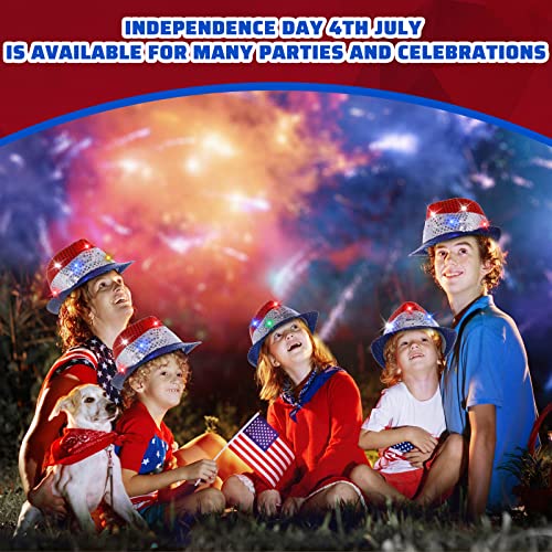 3 Pcs 4Th Of July Light Up Sequin Fedora Hats For Women Men With Red White And Blue Design Flashing Fedoras Patriotic Led Hats For 4Th July Independence Day Memorial Day Celebration Party Accessories #TOP4