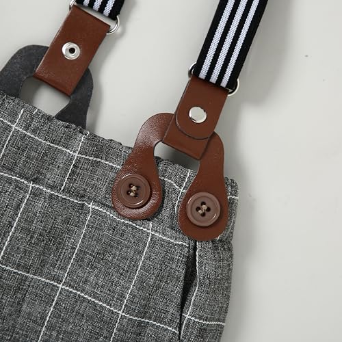 Image of YALLET Toddler Baby Boy Clothes Suit Gentleman Wedding Outfits Formal Dress Shirt+Bowtie+Suspender Pants