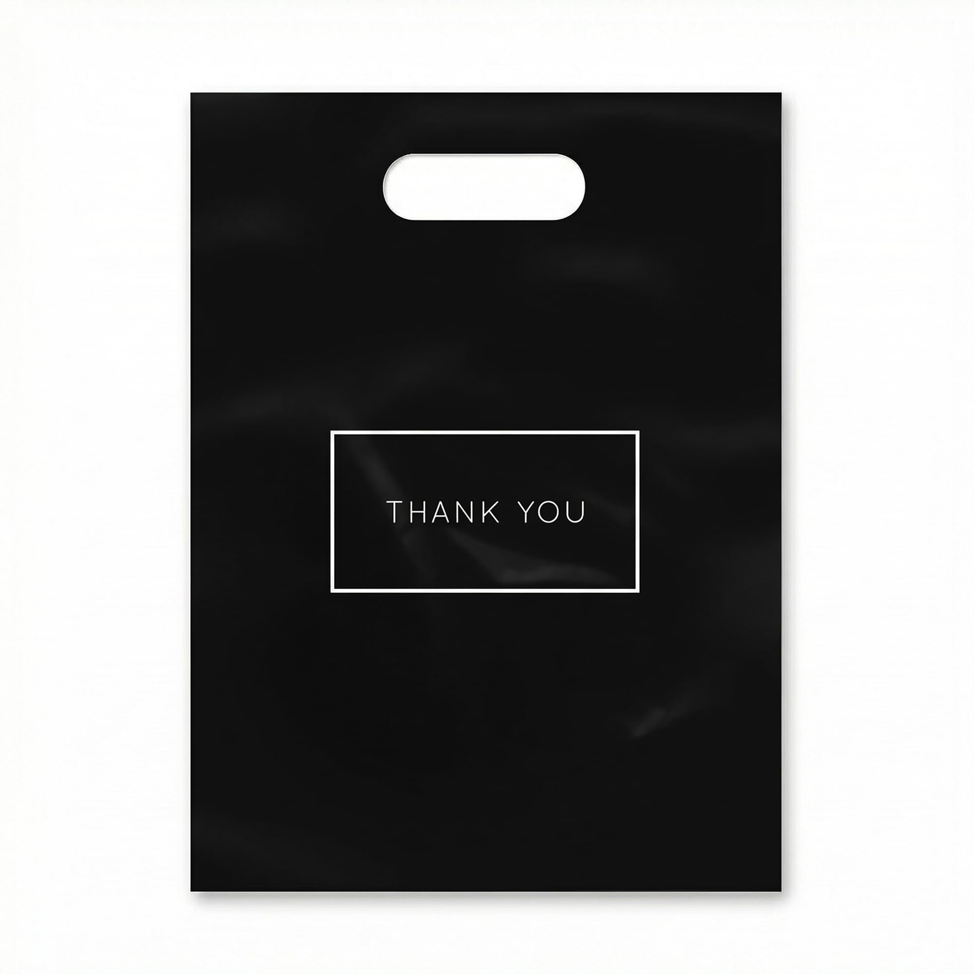 Purple Q Crafts Die Cut Plastic Shopping Bags with Thank You Logo 9" x 12" Boutique Bags with Handles 50 Pack for Merchandise, Gifts, Trade Shows and More