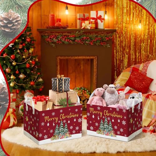 Image of Christmas Tree Storage Basket with Snowflakes, Christmas Decorative Clothes Storage Cube for Nursery , Waterproof Rectangular Toy Box for Boys Girls, Christmas Gifts Storage Box, Winter Party Supply
