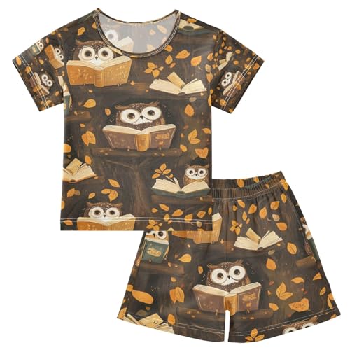 senya Owl Reading on Branches Summer Pajamas Set Short Cotton Sleepwear 2 Piece