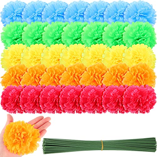 100 Artificial Marigold Flowers for Diwali, Day of The Dead, Bright Colors