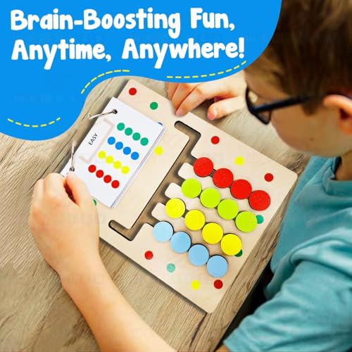 Image of Mashes Kids Montessori Slide Puzzle I Color & Pattern Matching Learning Toys for Kids 4-8 Years I Birthday Gift for Boys & Girls I Educational Activity I Travel Friendly I Wooden Puzzle