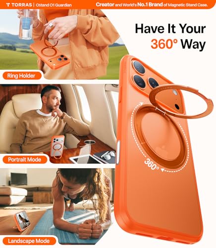 Image of TORRAS Upgraded 360 Magnetic Stand for iPhone 17 Pro Max Case Neon Orange