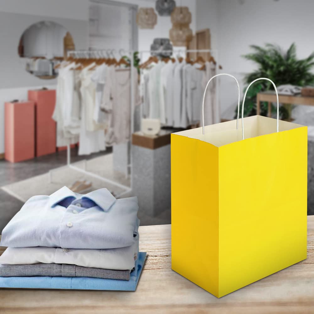 Oikss Confezione da 50 sacchetti regalo di carta con manici, misura media, 20 x 12 x 25 cm, sacchetti in carta kraft per feste di compleanno, generi alimentari, shopping, attività commerciali