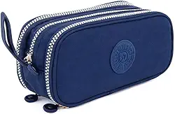 Estojo Escolar Box Grande 3 Divisórias e 14 elasticos Unissex, Ziper Tecido Resistente e Compacto, Organizador de Canetas, Lápis e Acessórios (Azul Marinho)