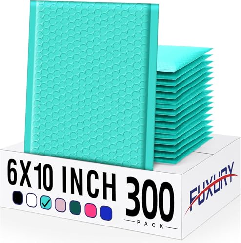 Image of Fuxury 300 Pack Teal Bubble Mailers 6x10 Small Bubble Shipping Envelopes