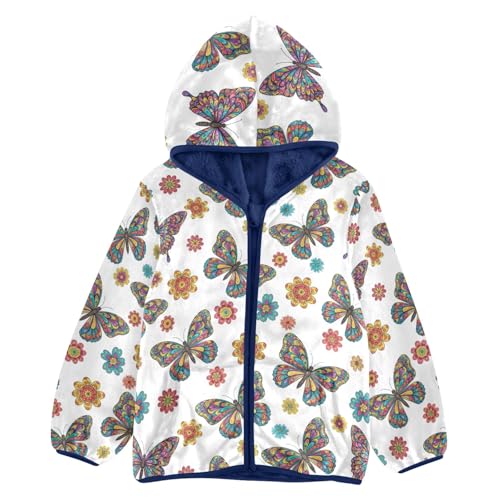 CHIFIGNO Colorful Butterfly White Kids Fleece Zip up Jacket, Warm Light Fleece Jacket 3T
