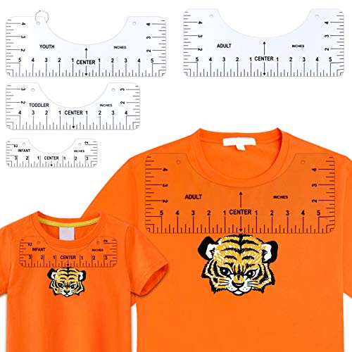 Juome 4 Pcs T Shirt rulers to Center Designs, Tshirt Ruler Guide for Vinyl Placement, Transparent PVC Tshirt Alignment Tool Guide Ruler Set for Adult Youth Toddler Infant