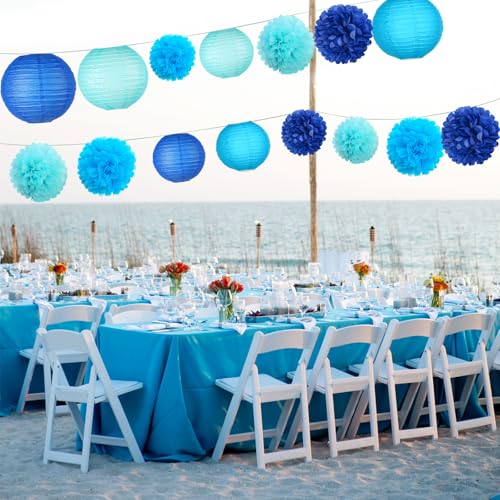 Image of KAXIXI 15-Piece Navy Blue Party Decorations, Pom Poms & Honeycomb Balls