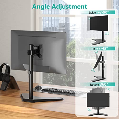 Wali Single Monitor Stand, Free Standing Desk Stand With Mounting Holes 75 To 100, Fully Adjustable Mount Fits One Screen Up To 32 Inch (Mf001), Black #TOP3