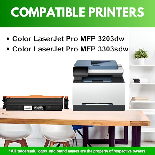 Image of 222A Compatible Black Toner Cartridge (with New Chip) for HP W2220A Replacement for HP Color LaserJet Pro MFP3 203dw 3303sdw Printer (222A Toner Black (W2220A)