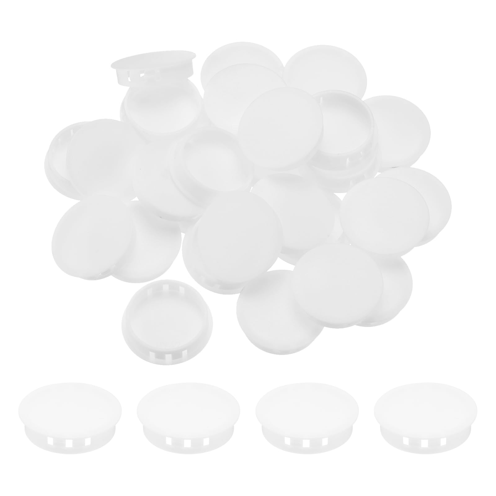 MECCANIXITY 64PCS 42mm/1.65" White Plastic Hole Plugs, Flush Type Panel Hole Plugs Insert End Caps for Locking Hole Tubes Furniture Cabinet
