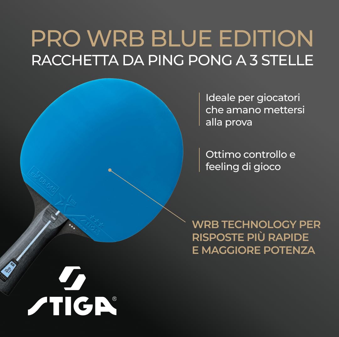 STIGA Racchetta da Ping Pong Pro WRB Blue Edition - Racchetta da Tennis Tavolo a 3 Stelle con Rivestimento in Gomma Blu