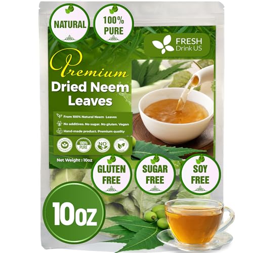 Image of FreshDrinkUS, Premium 10oz Neem Leaves, 100% Natural & Pure, Wild Harvested, Cut & Sifted, Herbal Tea, No Additives, No Caffeine, Vegan