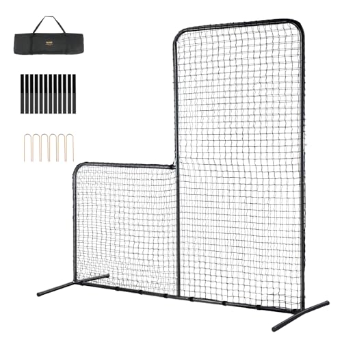 VEVOR L Screen Baseball for Batting Cage 7x7 ft Baseball Softball Safety Screen Body Protector Portable Batting Screen with Carry Bag & Ground Stakes Heavy Duty Pitching Net for Pitchers Protection