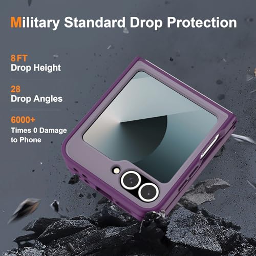 Image of ORETECH Magnetic for Samsung Galaxy Z Flip 7 FE Case Galaxy Z Flip 6, with [2 x Screen Protector] Translucent Back Non-Slip Shockproof Bumper Case for Galaxy Z Flip 7FE / 6 - Deep Purple