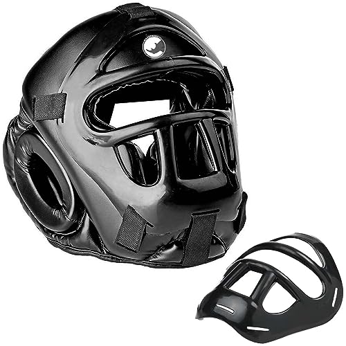 Max Strength Kopfschutz für Boxen MMA Training | Kopfschutz mit abnehmbarem Gesichtsgrill | Stirn- & Ohrenschutz | Kopfbedeckung für Sparring, Muay Thai, Kickboxen, Karate & Kampfsport