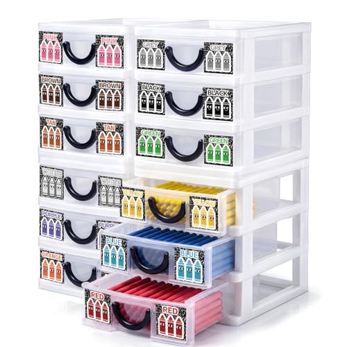 Wenqik 12 Pcs/ 4 Pack Plastic Crayon Organizer for Classroom Back to School Crayon Storage Boxes for Marker Pen Art Craft Supplies Crayons Drawer Container for Classroom Office Table with Color Label
