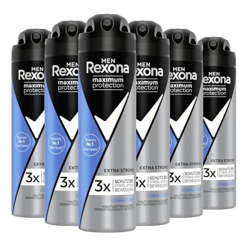 Rexona Men Maximum Protection - Desodorante en spray Cobalt Dry antitranspirante con 48 horas de protección contra el olor corporal y la humedad de las axilas, 150 ml, 6 unidades