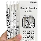 MOZXIRZ 4 Pcs Cute Erasable Retractable Pens Panda Erasable Gel Ink Pens Cartoon Pens 0.5mm Fine Point Black Ink Pen Office School Suppilies Cartoon Writing Pen for Women Girls Boys (Black Ink-Panda)