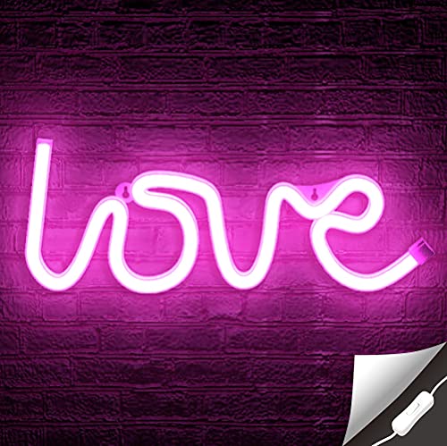 Lumoonosity Love Neon Sign, USB Powered Pink Love Light Led Neon Signs with On/Off Switch, Love Led Sign for Wall Decor, Aesthetic Hanging Love Signs, Led Love Neon Light for Bedroom, Game Room Setup