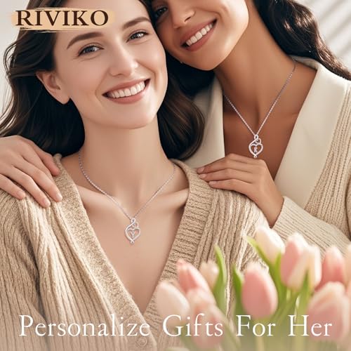 RIVIKO Infinity Heart Initial Necklace for Women,925 Sterling Silver Letter Pendant Personalized Jewelry,Name Necklace Graduation Birthday Mother's Day Gifts for Mom Women Wife Friend4