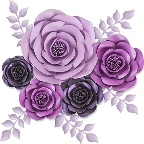 Rainbows & Lilies Large 3D Paper Flowers Decorations for Wall, Wedding, Bridal Shower, Baby Girl Nursery Decor, Kids Room, Centerpieces, Flower Backdrop, Party - 10-Pc Purple Wall Décor